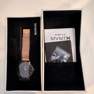 MVMT Rose Gold Mesh Band Watch with Black Dial